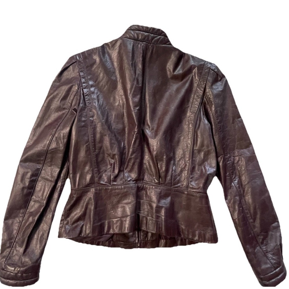 Vintage Berman's Maroon Leather Jacket Women's Sz 12 M/L Puff Shoulder Fitted - Picture 8 of 11